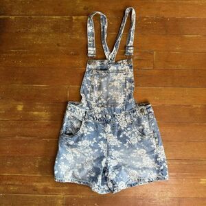 Vtg Y2K JOE BOXER Floral Denim Jean Overalls Shortalls Shorts Boho Grunge 90s 7
